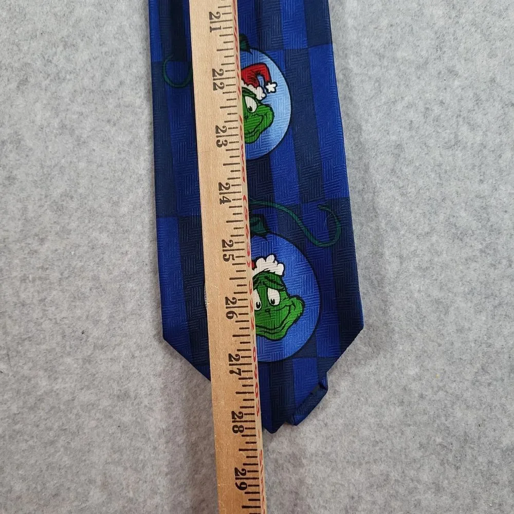 Vtg The Grinch Dr. Suess Blue Mens Neck Tie Approx 56x4 Face Christmas Ornament‎